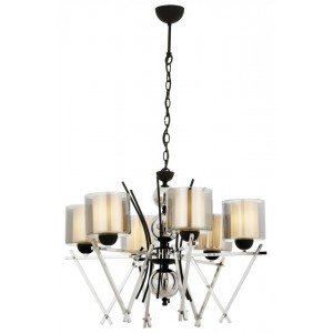 METAL and GLASS GOLD CHROME PLATED and BLACK CHANDELIER 66 CM DIAMETER LOAD: 95